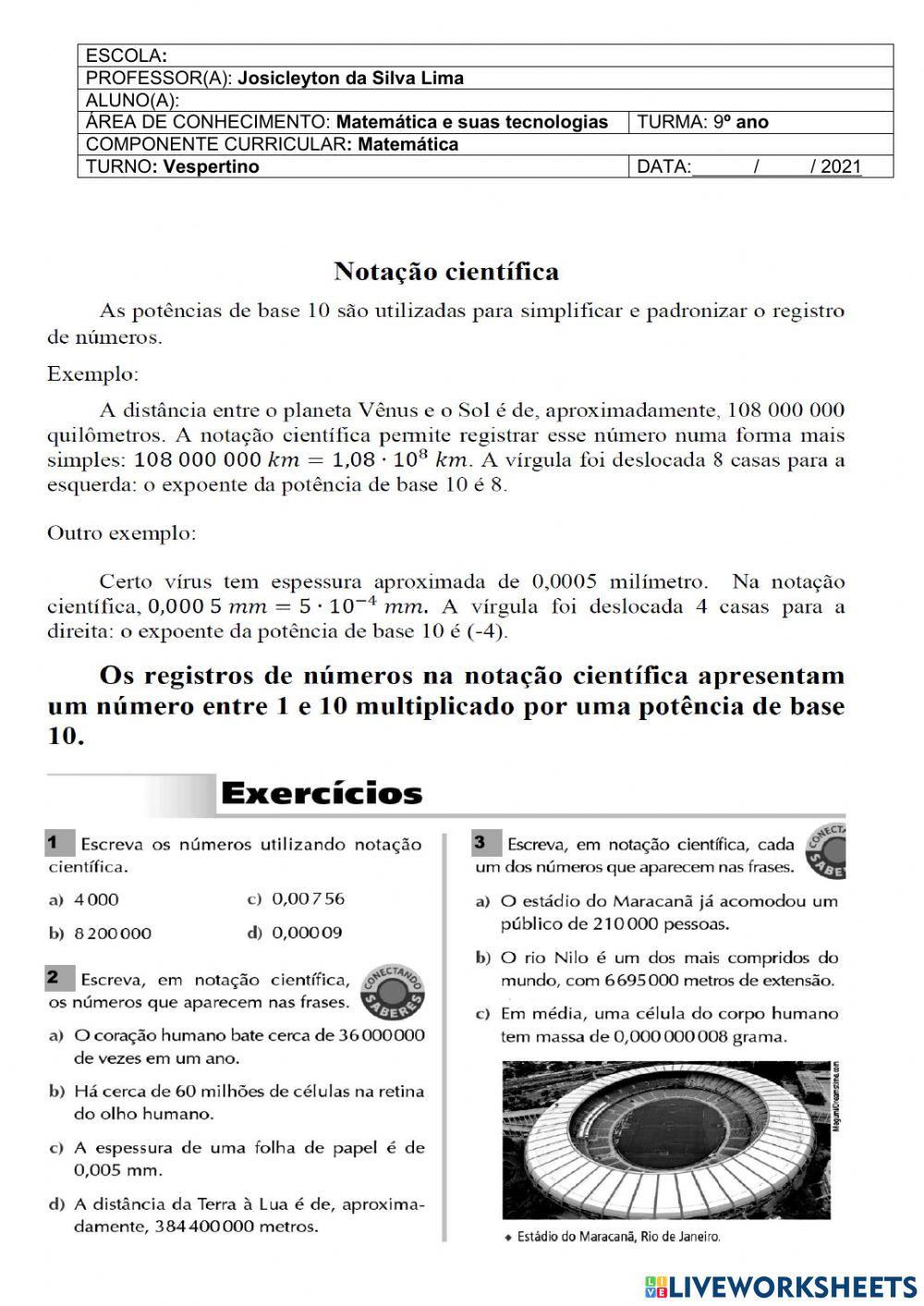 Lista de Exercícios Notação Cientifica, PDF, Sol