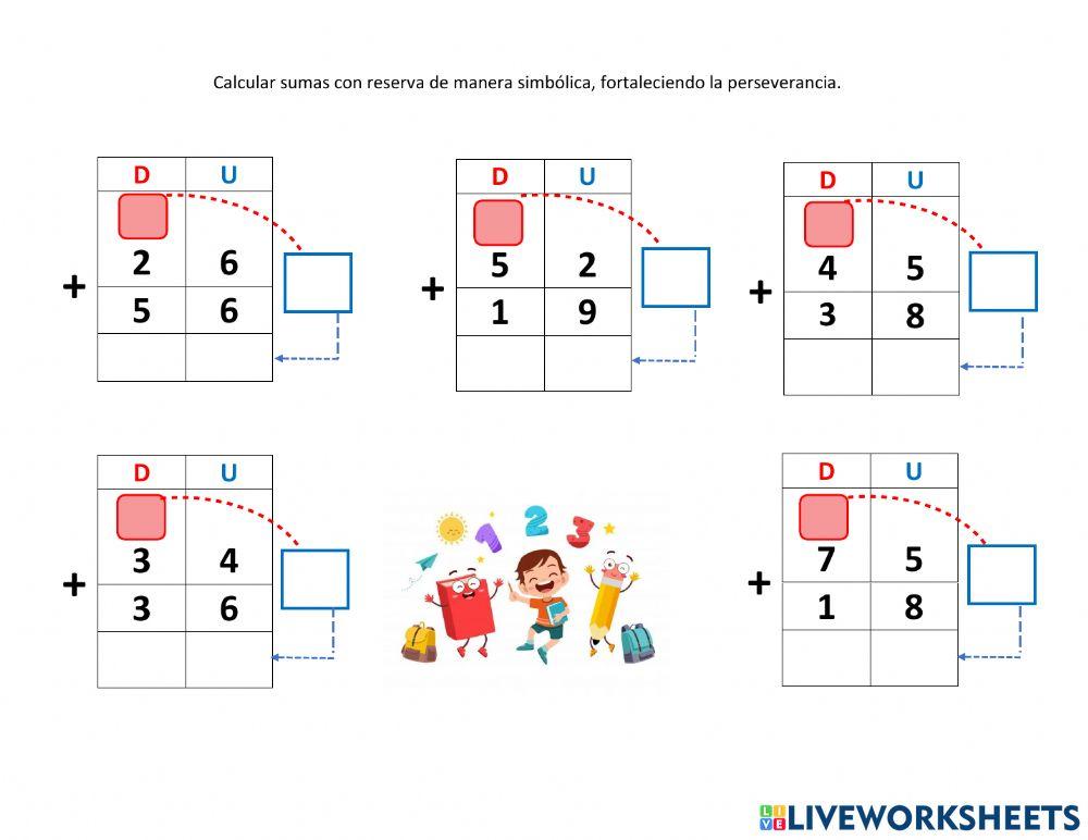 Ficha de sumas con reserva