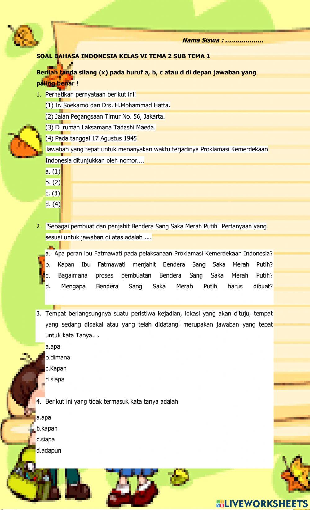 Saol Bahasa Indonesia Tema 2 sub tema 1