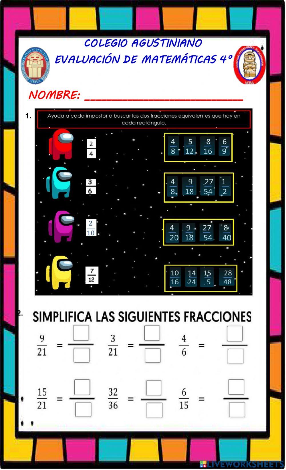 Evaluación matemáticas 4