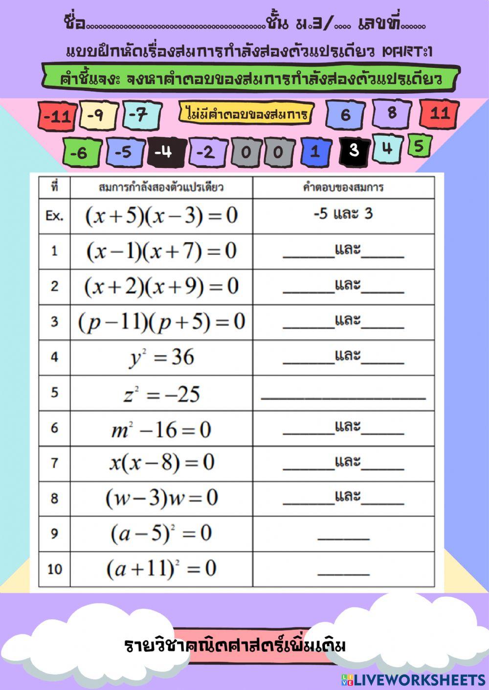 สมการกำลังสองตัวแปรเดียว Part1