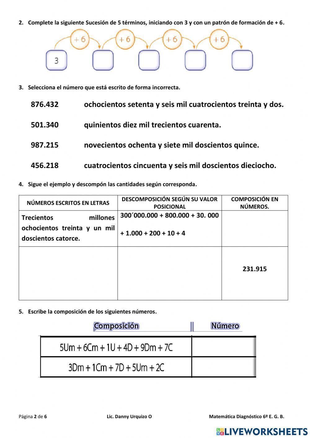 Matemática diagnóstico 5to EGB Ecuador
