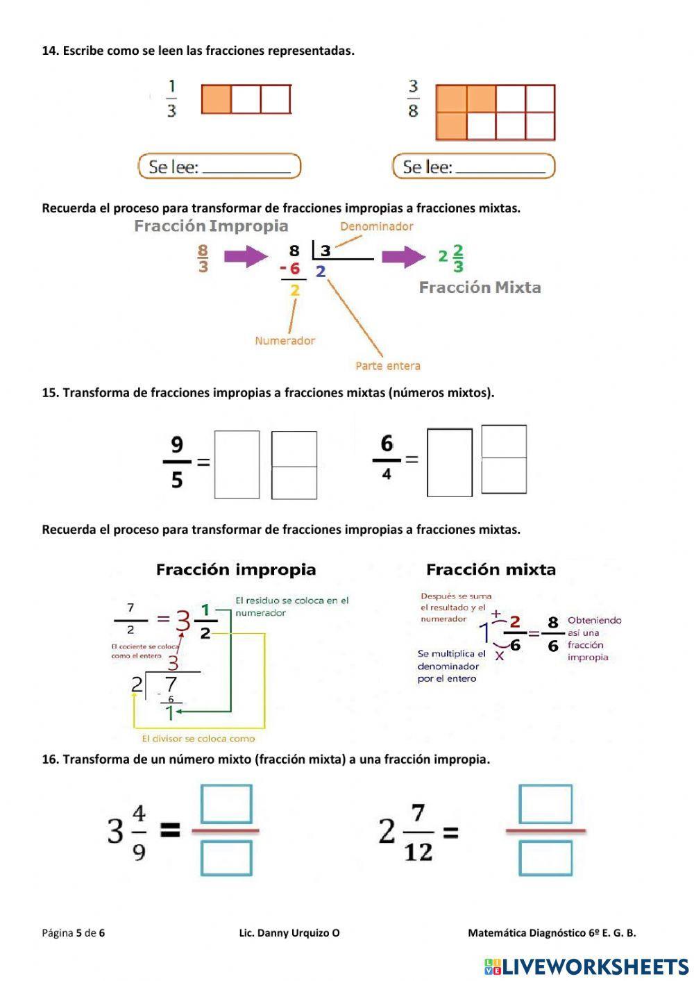 Matemática diagnóstico 5to EGB Ecuador