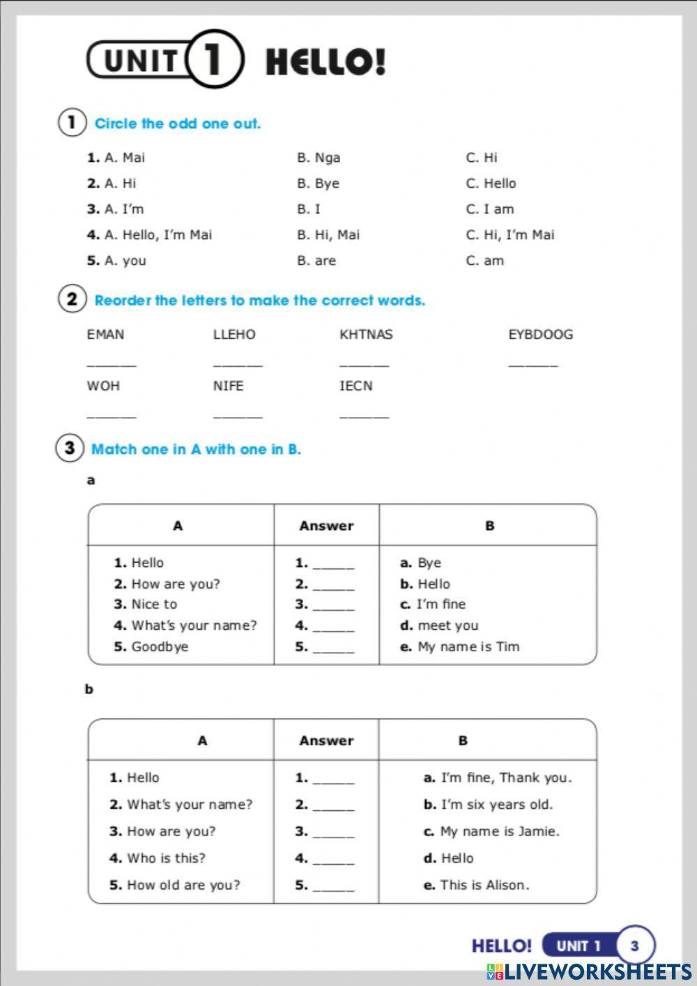 Unit 1 Hello-grade 3