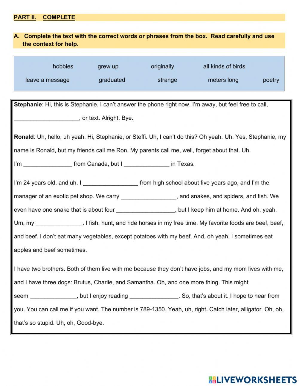 ASSESSMENT INSTRUMENT - 12th GRADES