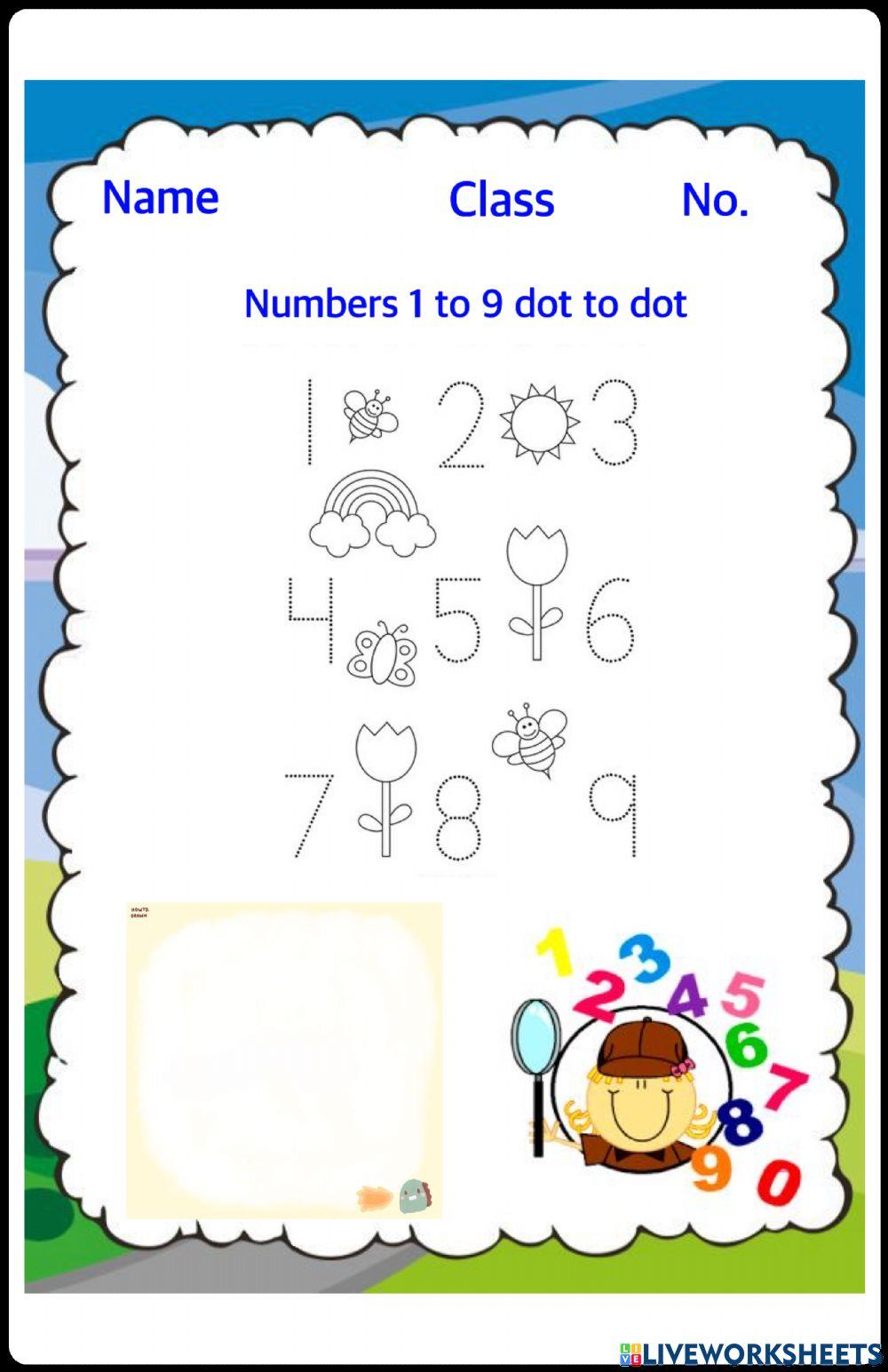 Numbers 1 to 9 dot to dot online exercise for | Live Worksheets