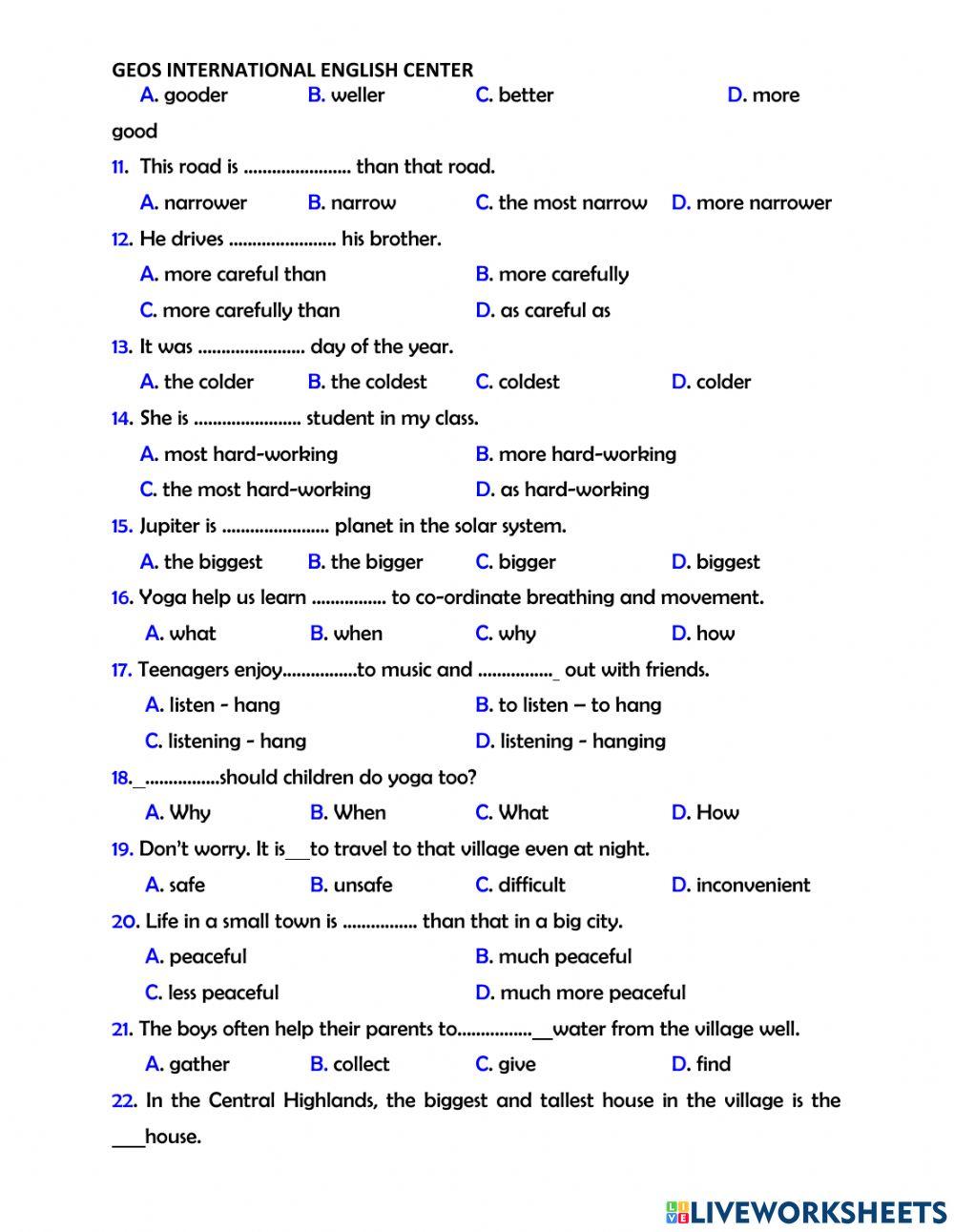 Worksheet 1-Unit 2-Grade 8