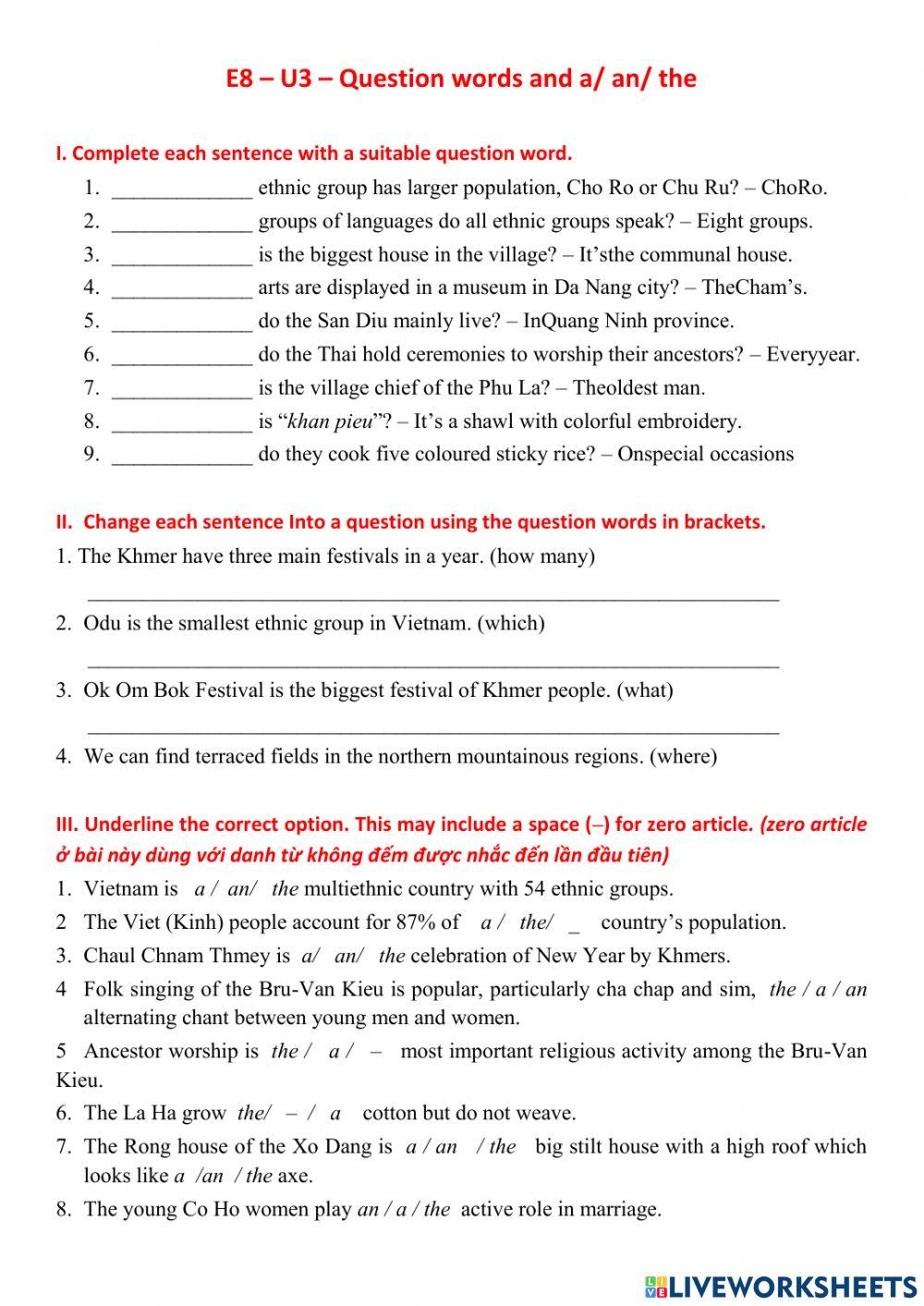 Question words and articles