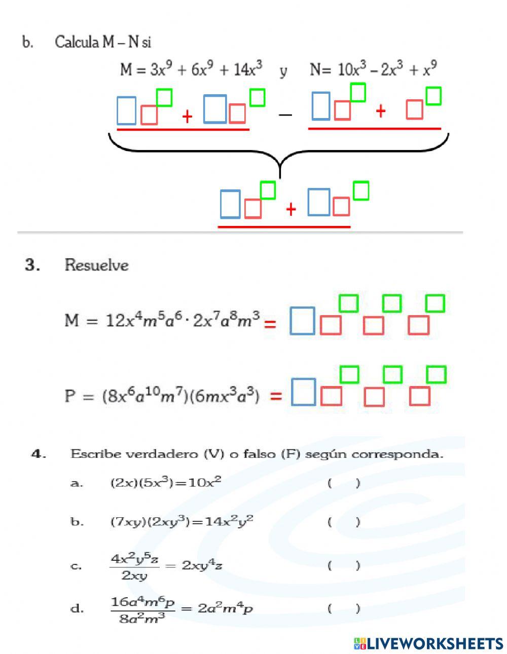 Evaluación de álgebra