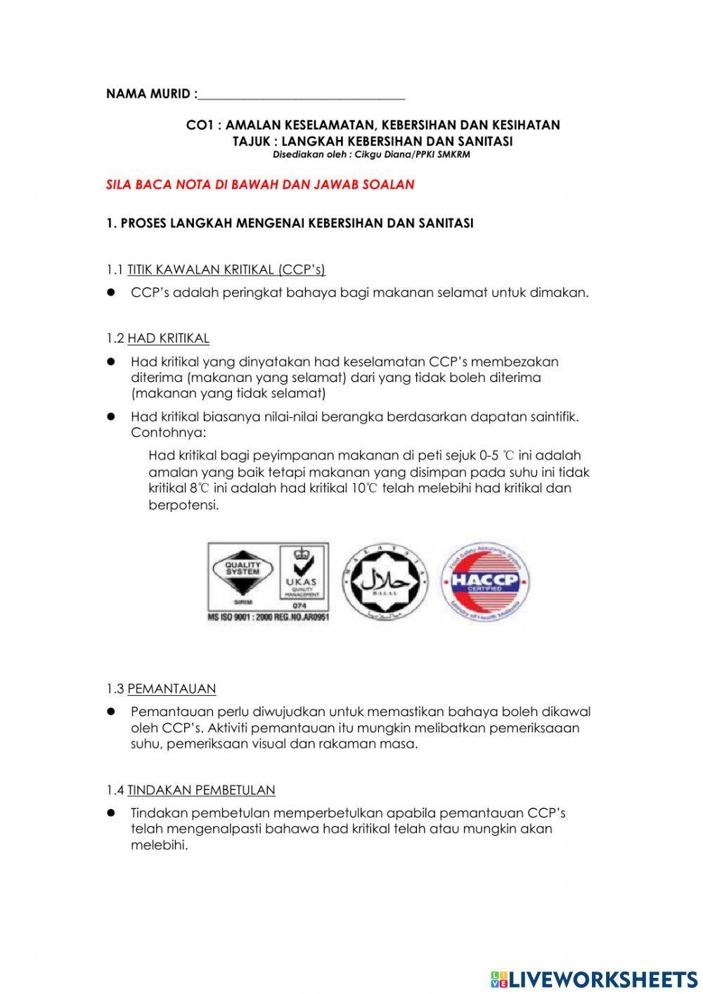 Amalan keselamatan kesihatan dan kebersihan