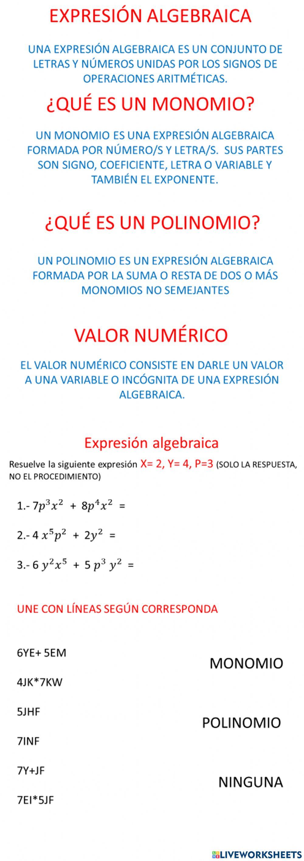Expresión algebraica