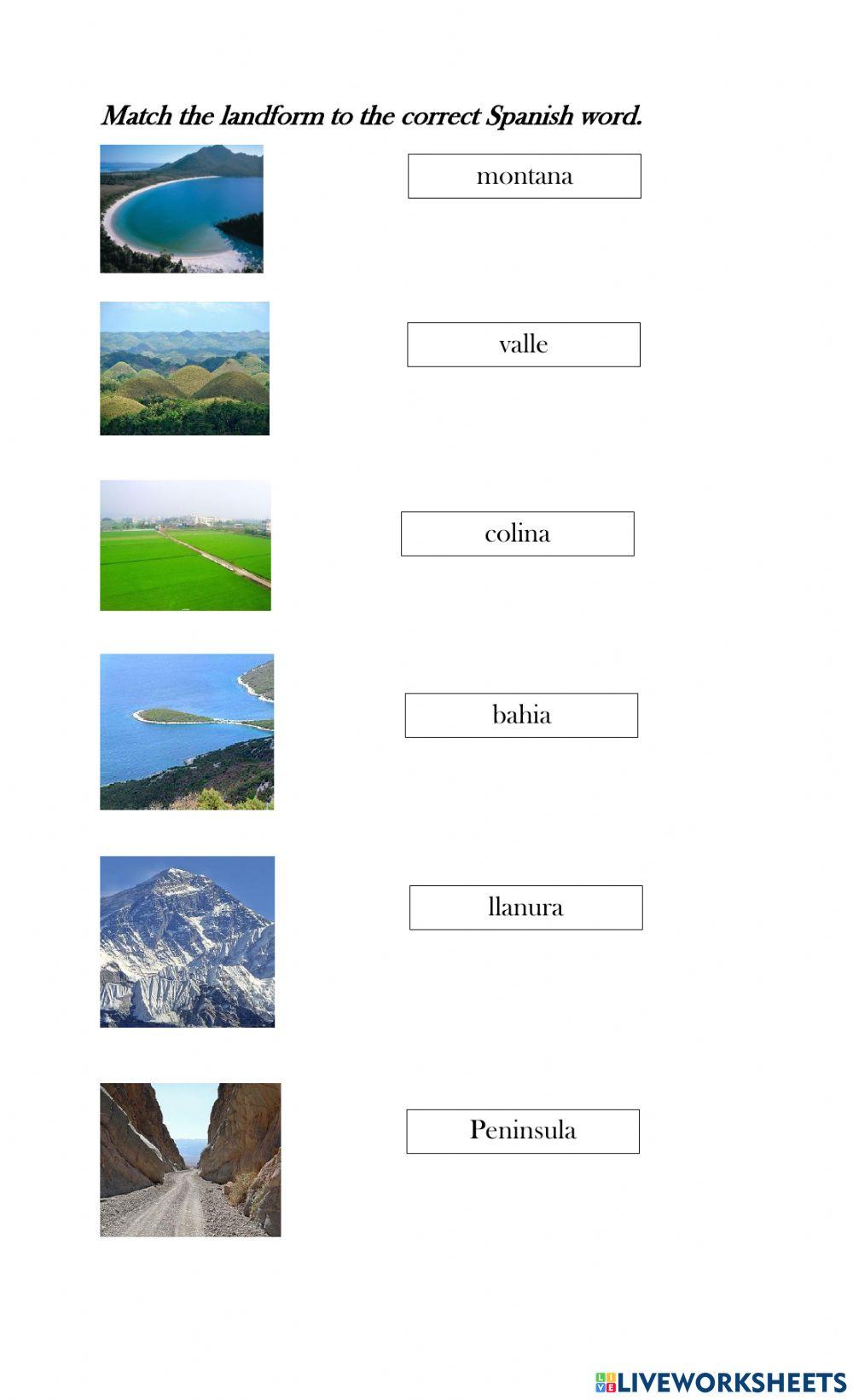 Landforms Spanish Activity online exercise for | Live Worksheets