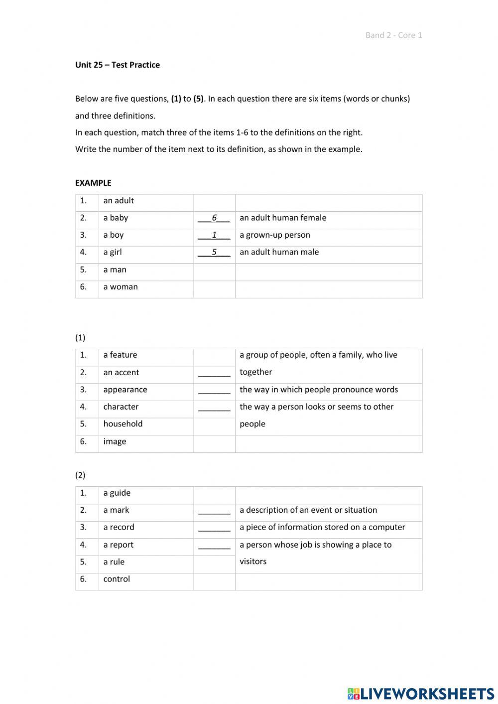 Band 2 (Core 1) - Unit 25 - Test