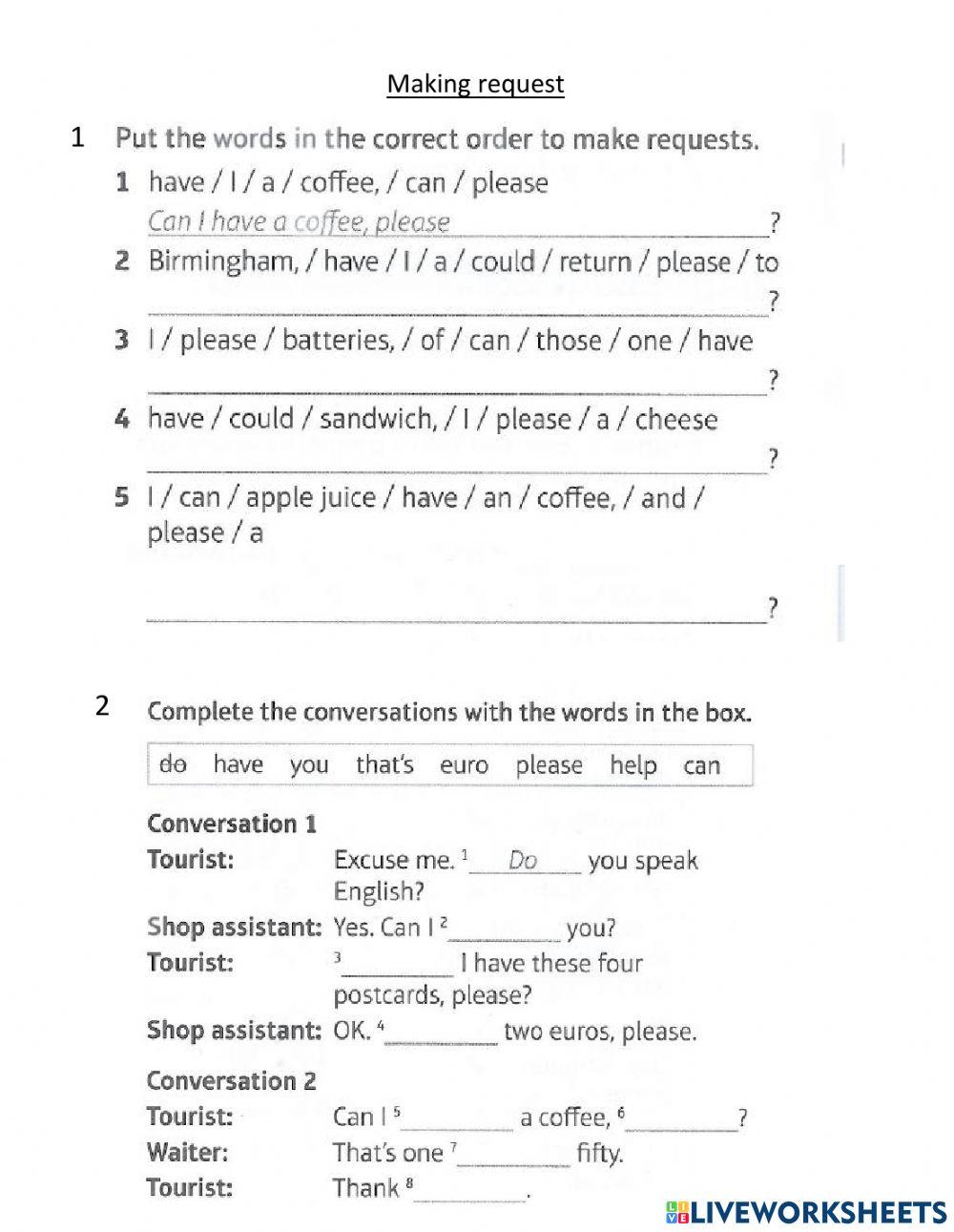 Function. Making requests (wb) online worksheet | Live Worksheets