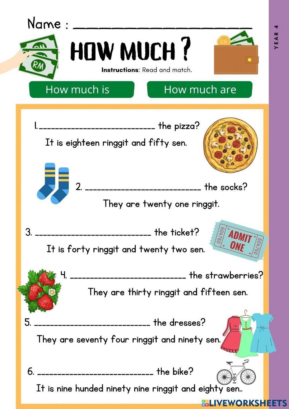 1304300 | How much ? | MrsFaezah | LiveWorksheets