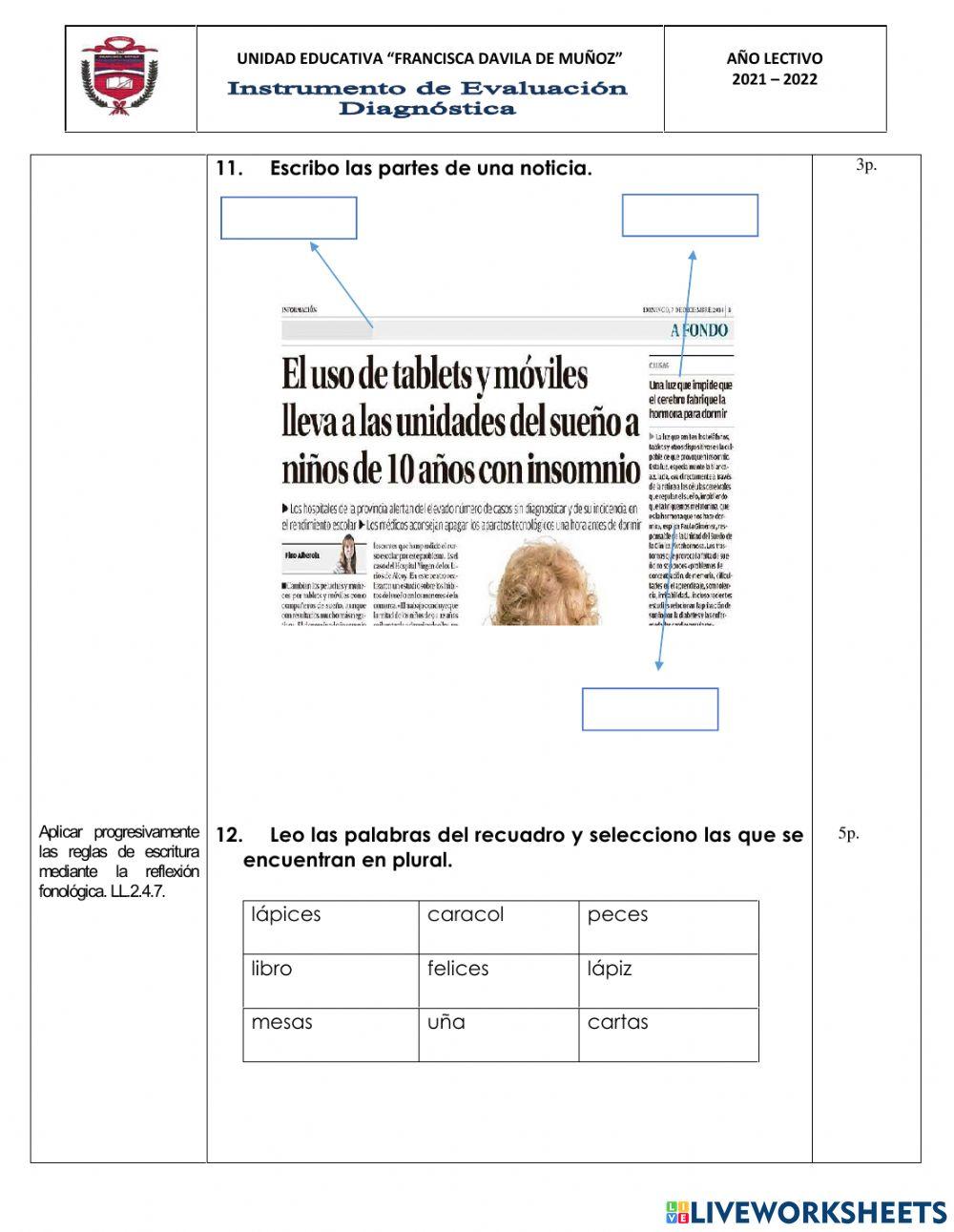 Evaluacion diganostica LENGUAJE