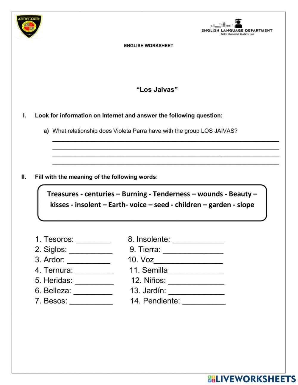 Los jaivas - Hijos de la tierra - Listening comprehension