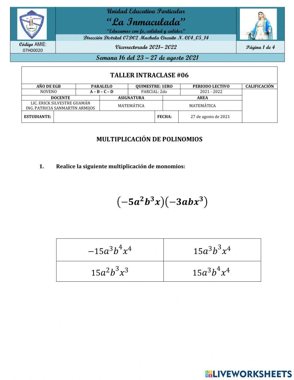 Multiplicación de polinomios