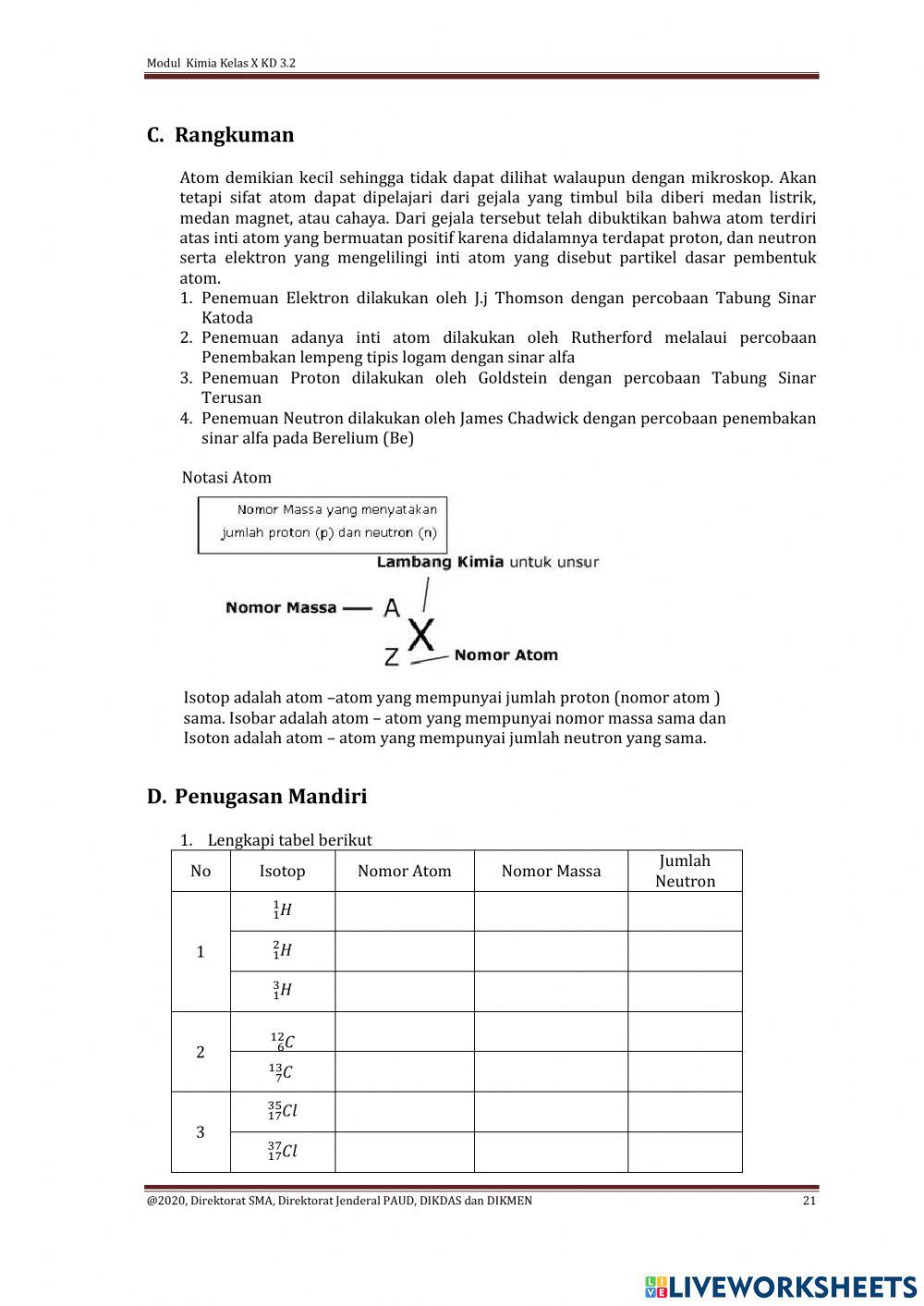 Latihan Kimia KD 3.2 Kelas X