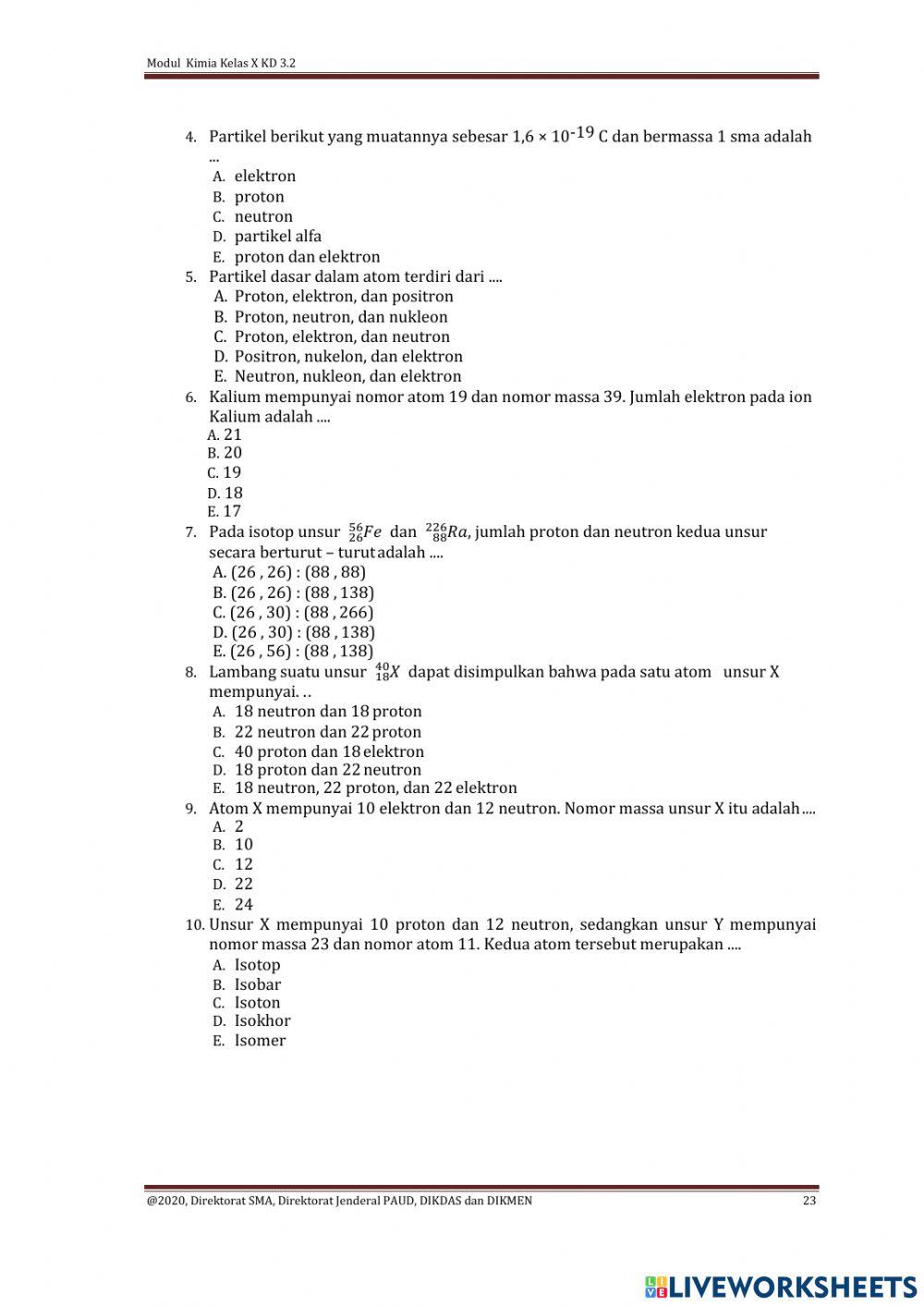 Latihan Kimia KD 3.2 Kelas X