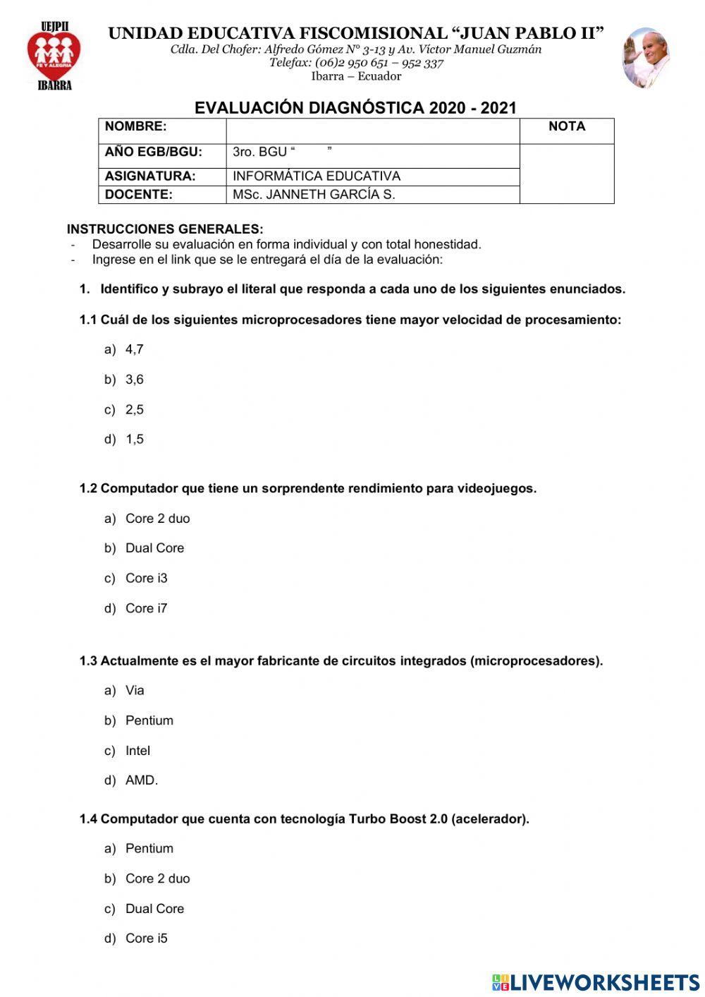 Diagnóstico Informática 3ro. BGU