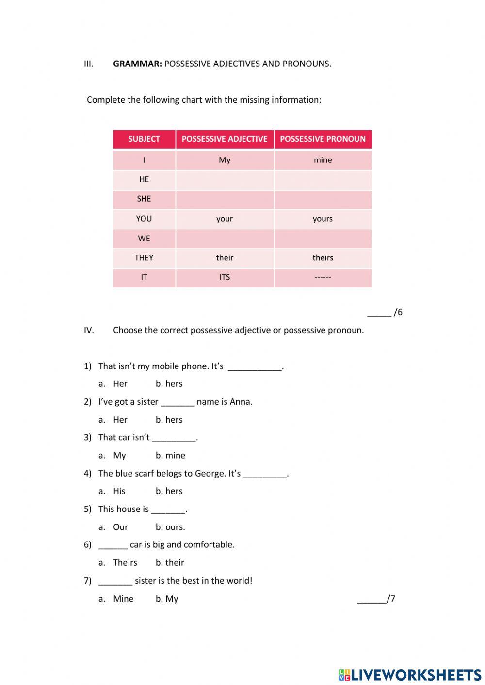 Possessive adjectives and pronouns