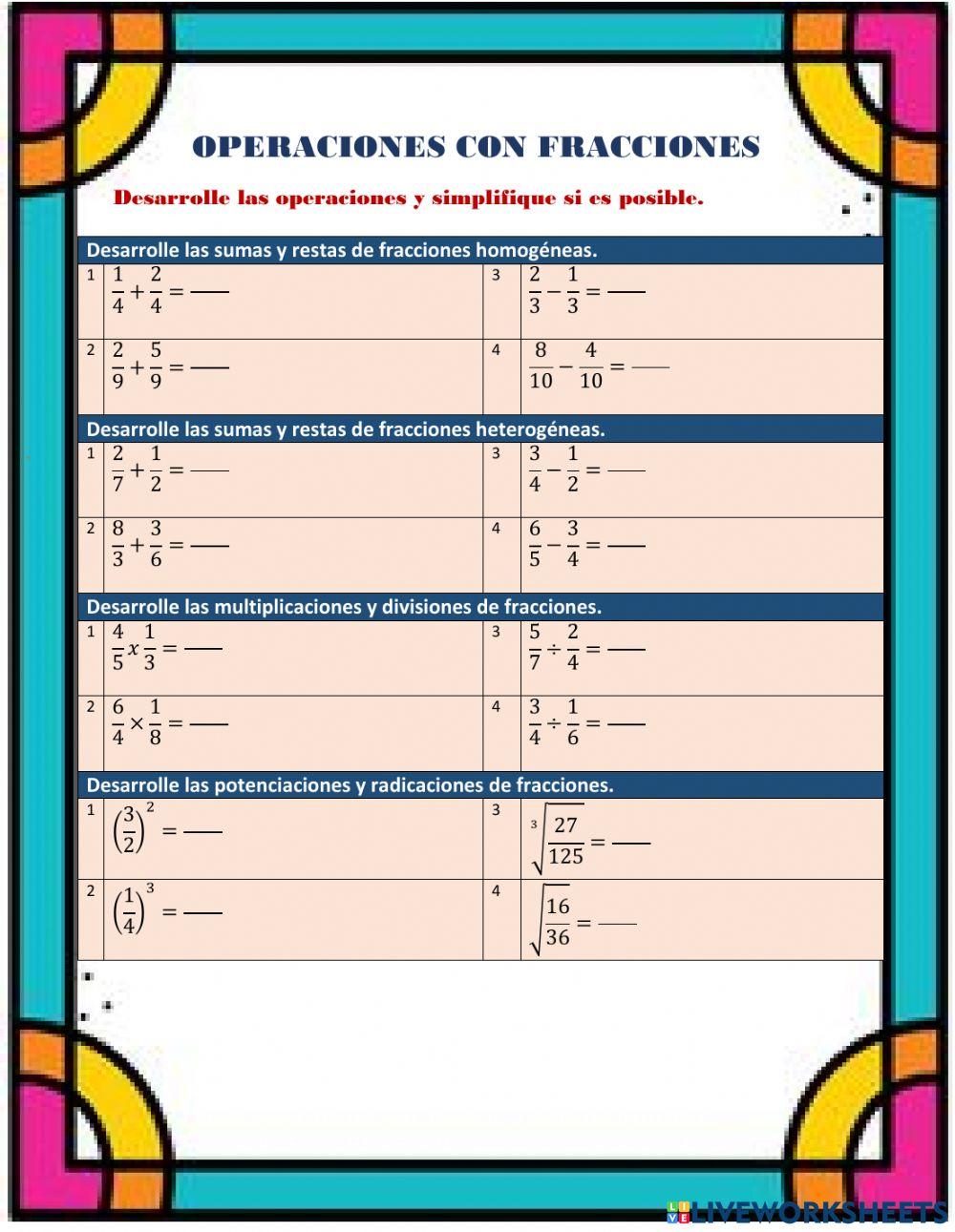 Operaciones con fracciones