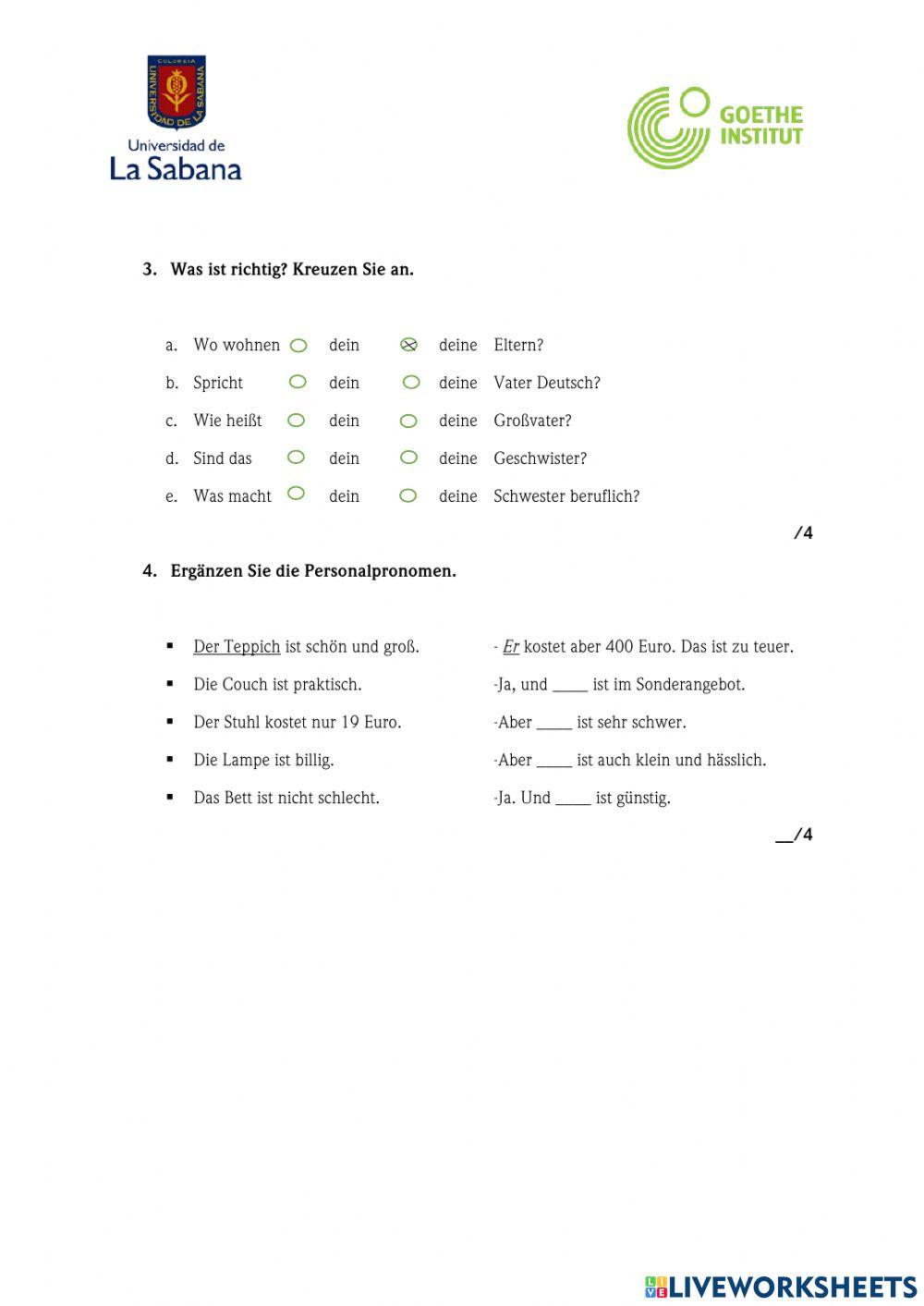 Grammatik- und Wortschatztest Abschnitt 1