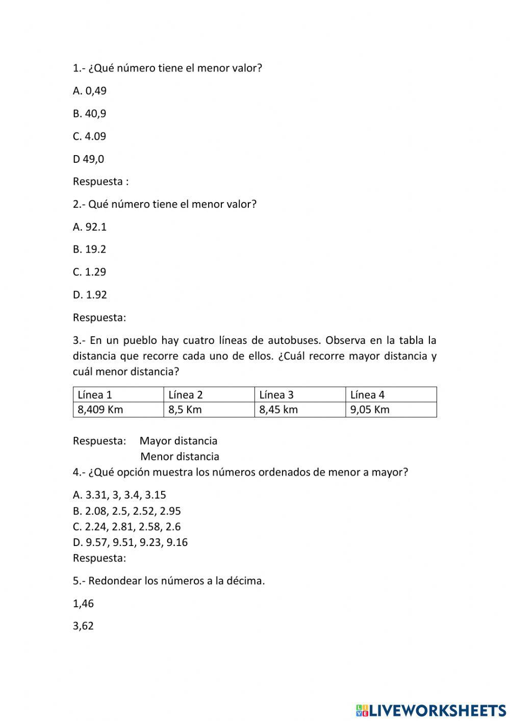 Orden entre números decimales
