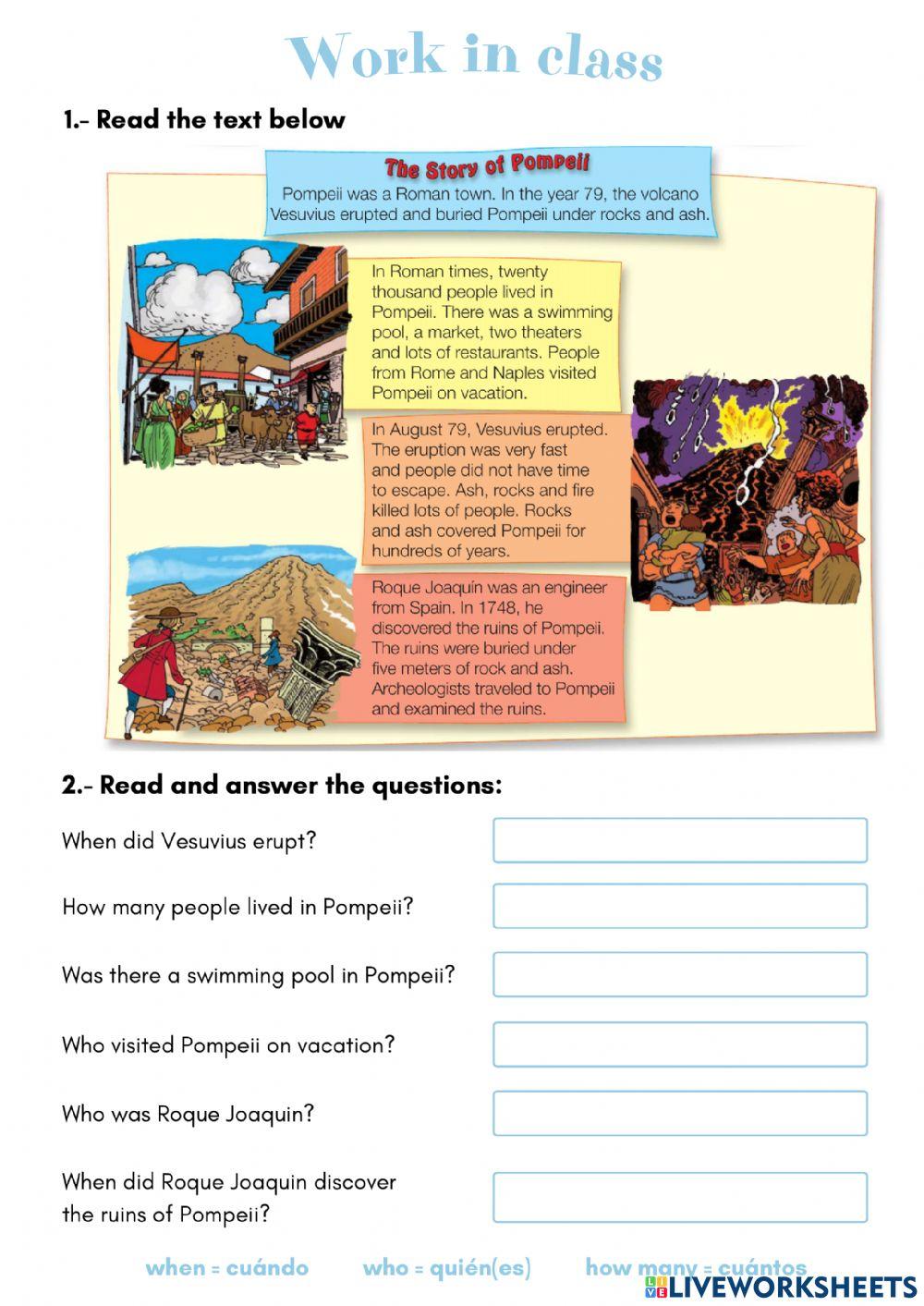 Pompeii Reading - Past Simple online exercise for | Live Worksheets