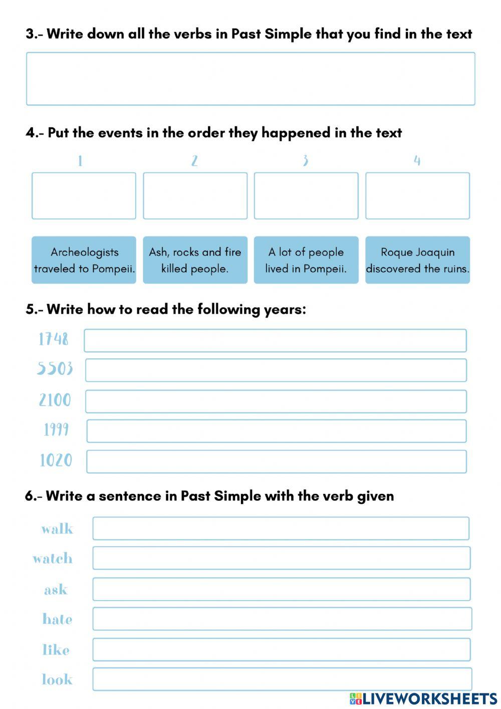Pompeii Reading - Past Simple online exercise for | Live Worksheets