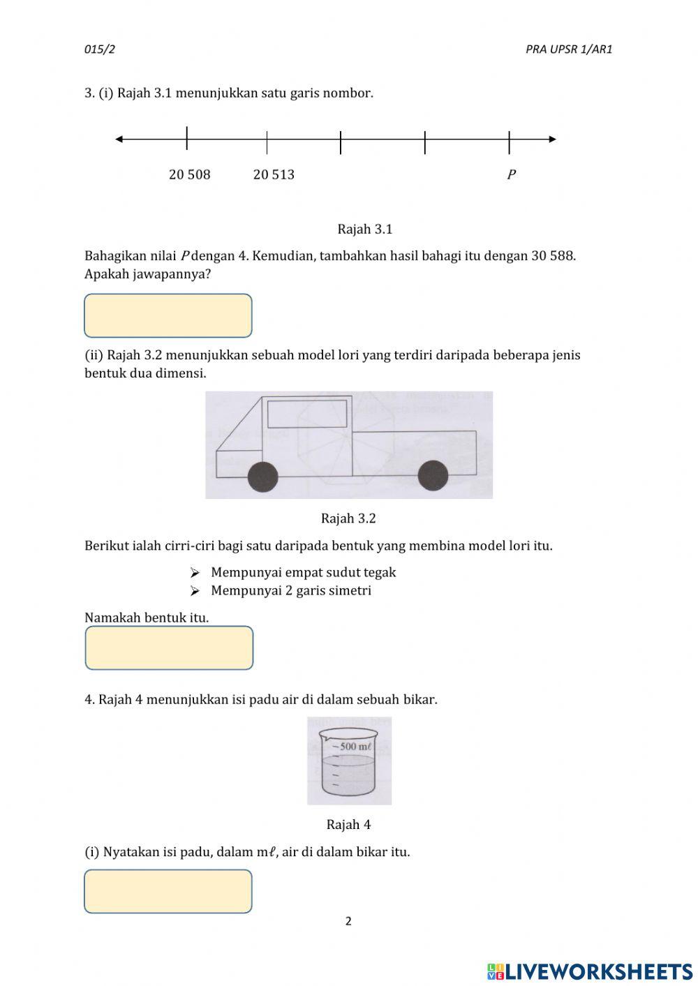 Ujian matematik kertas 2 tahun 6 Ujian matematik kertas 2 tahun 6