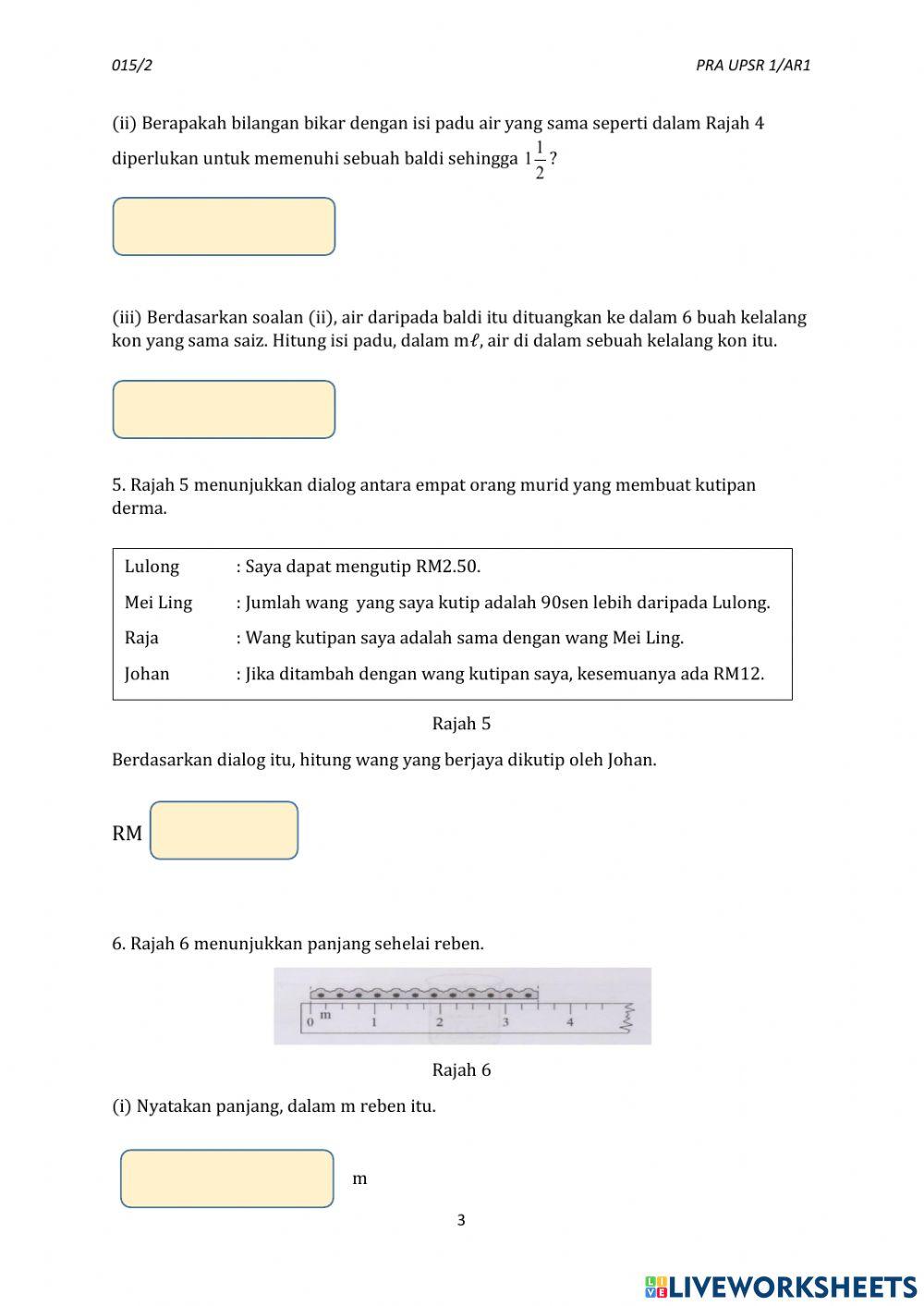Ujian matematik kertas 2 tahun 6 Ujian matematik kertas 2 tahun 6
