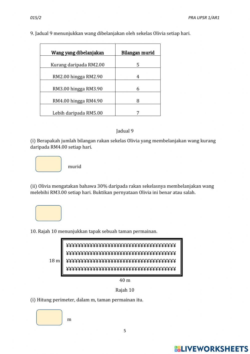 Ujian matematik kertas 2 tahun 6 Ujian matematik kertas 2 tahun 6