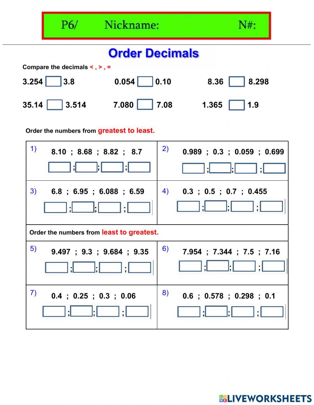 Order decimals