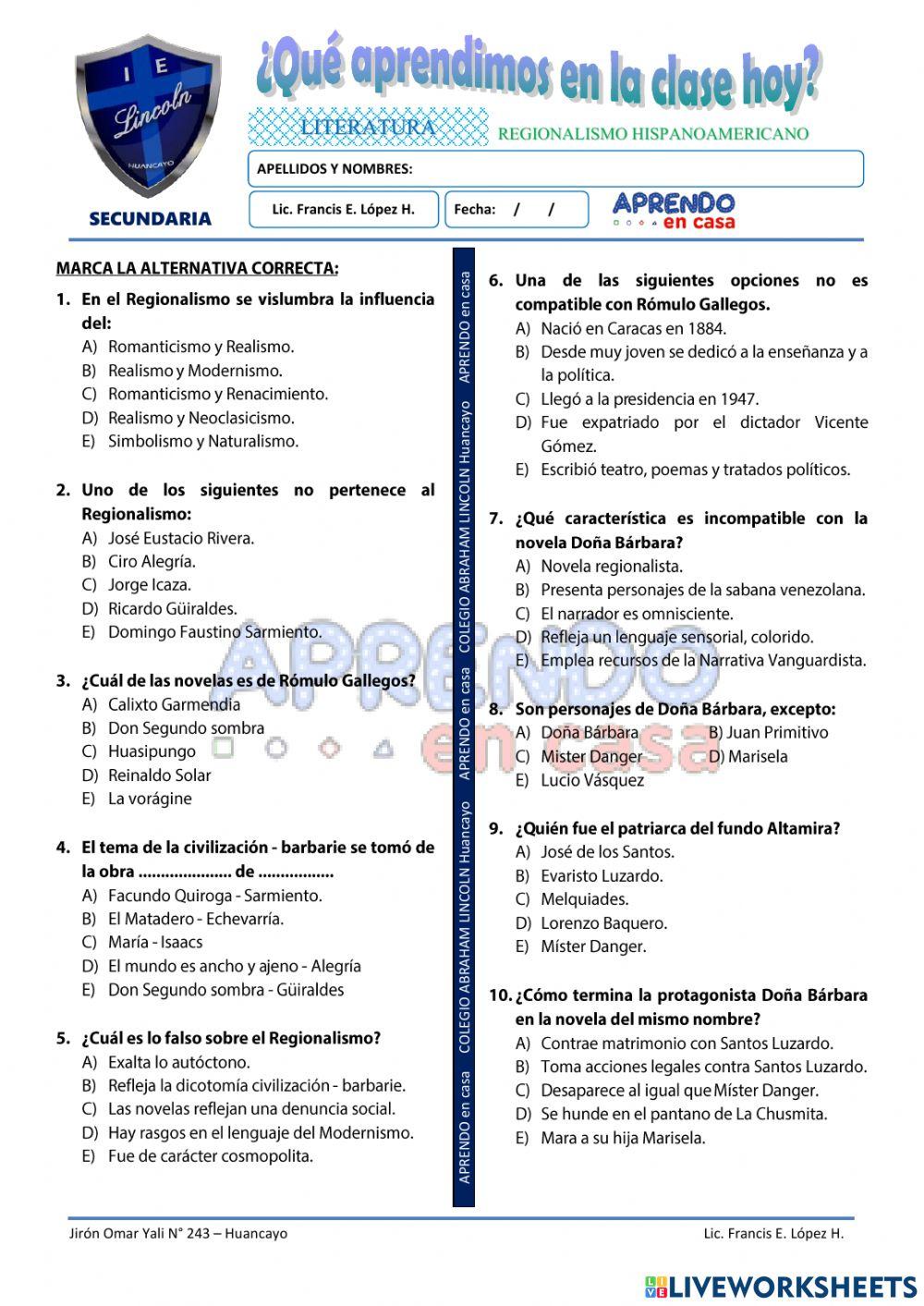 Prac. literatura regionalismo hispanoamericano