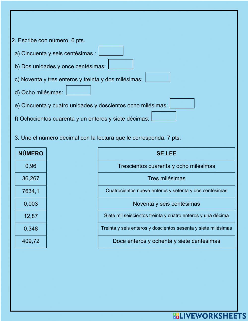 Evaluación formativa decimales