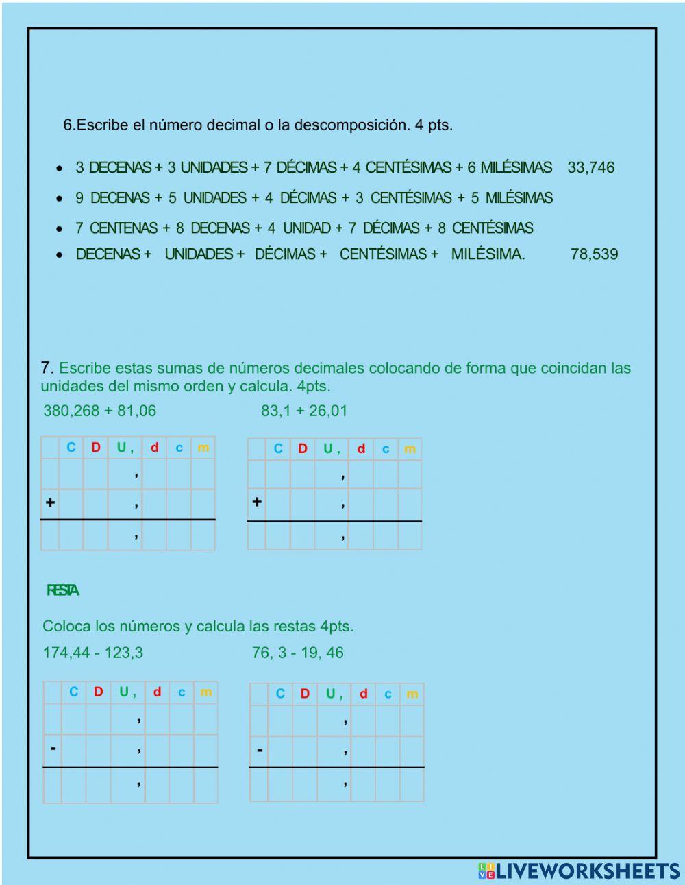 Evaluación formativa decimales