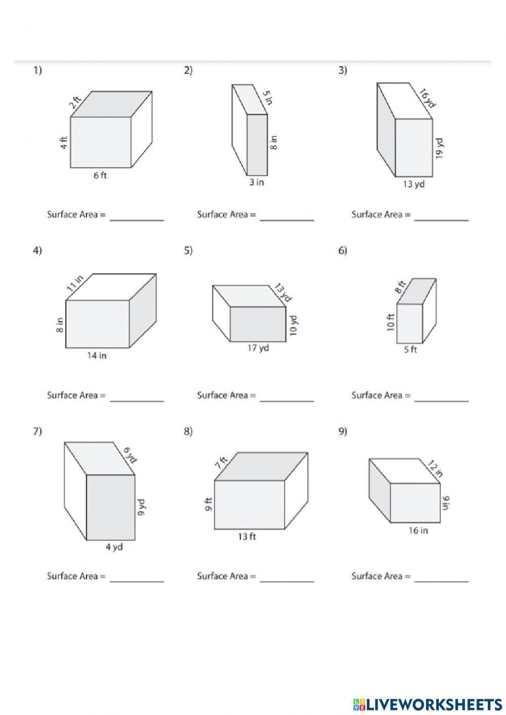 Surface Area of Rectangular Prisms