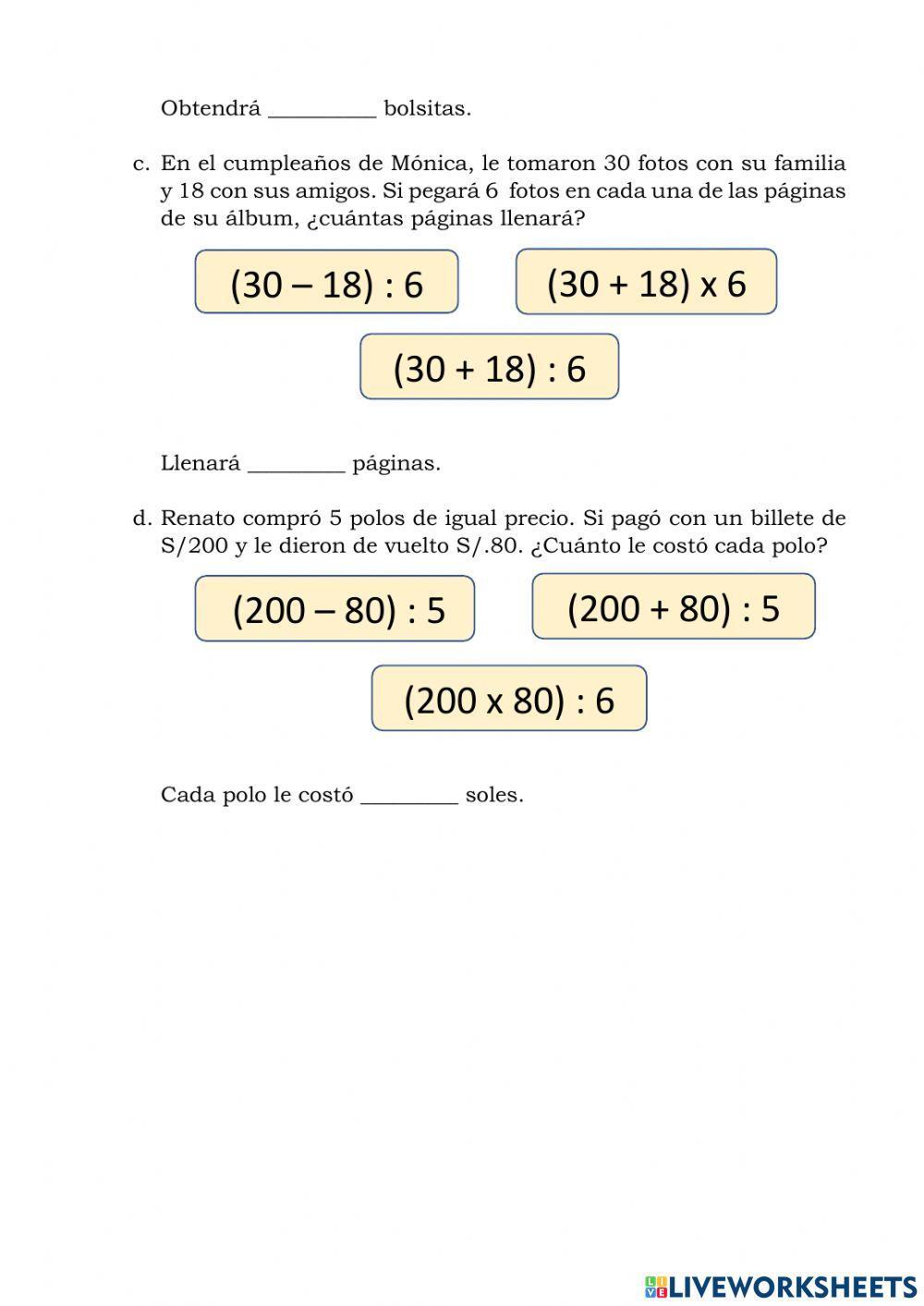 Problemas con operaciones combinadas