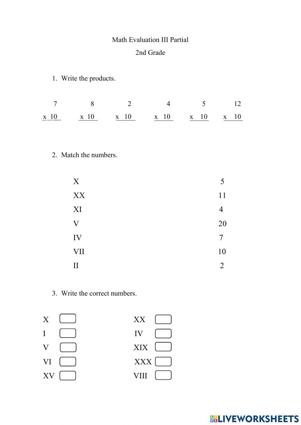 Math Test III Partial 2nd Grade worksheet | Live Worksheets