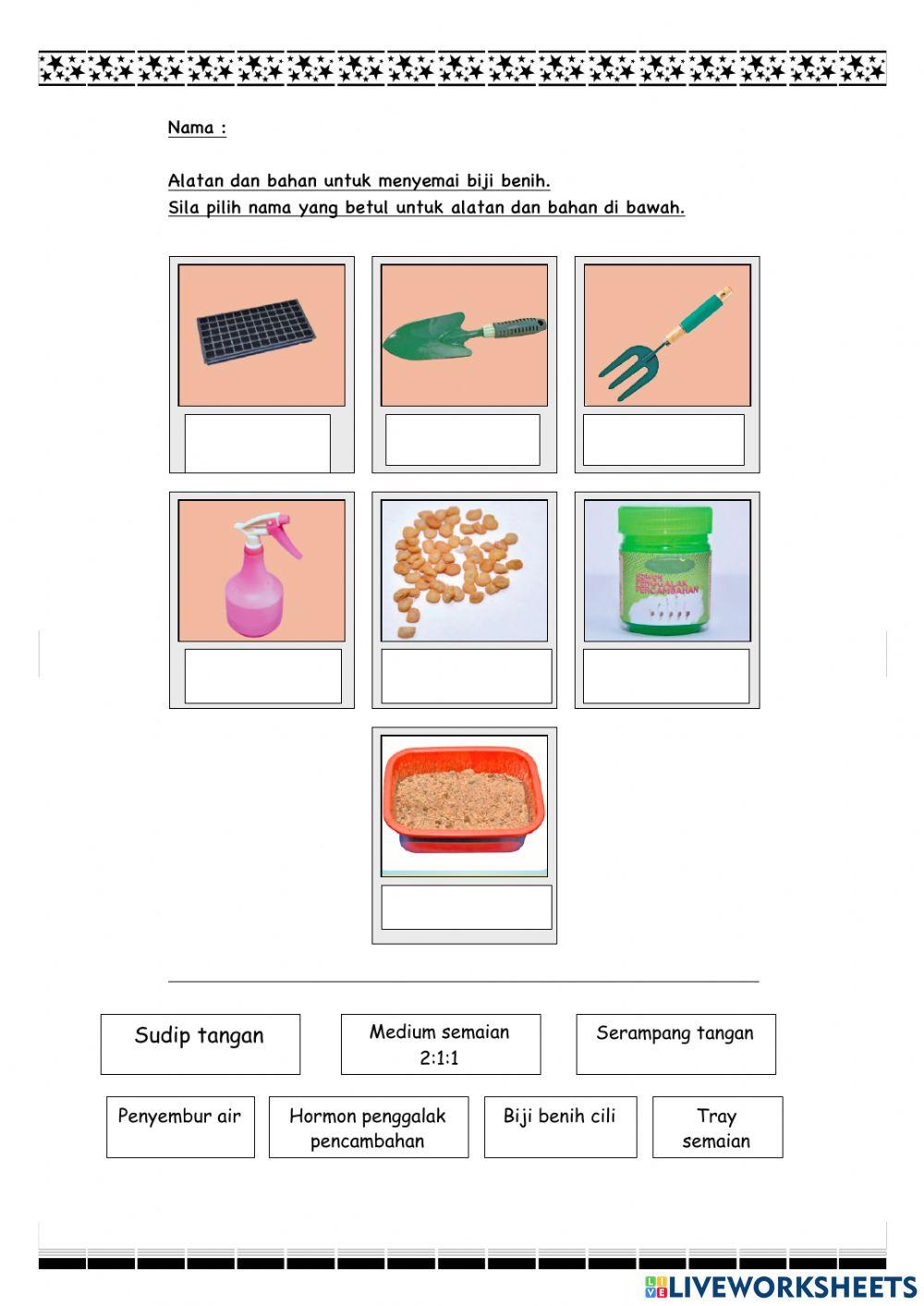 Alatan dan bahan untuk menyemai biji benih