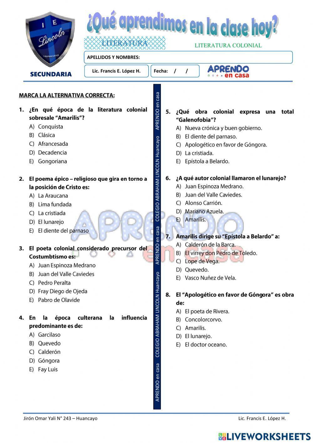 Prac. lit. de la colonia