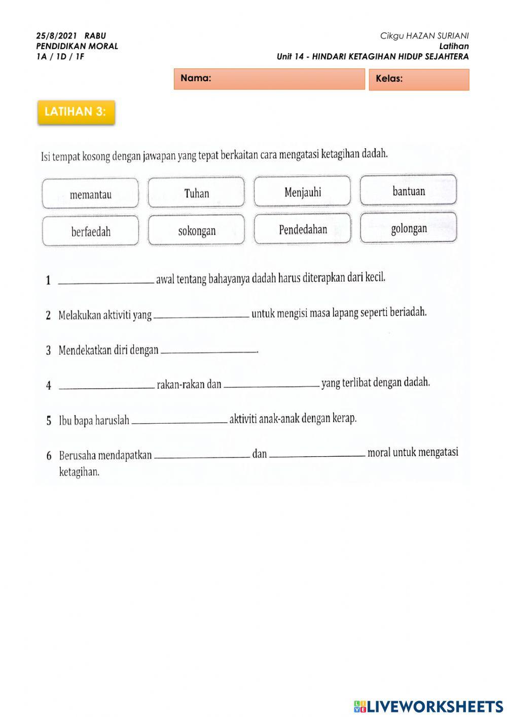 LATIHAN 3 Unit 14 - HINDARI KETAGIHAN HIDUP SEJAHTERA