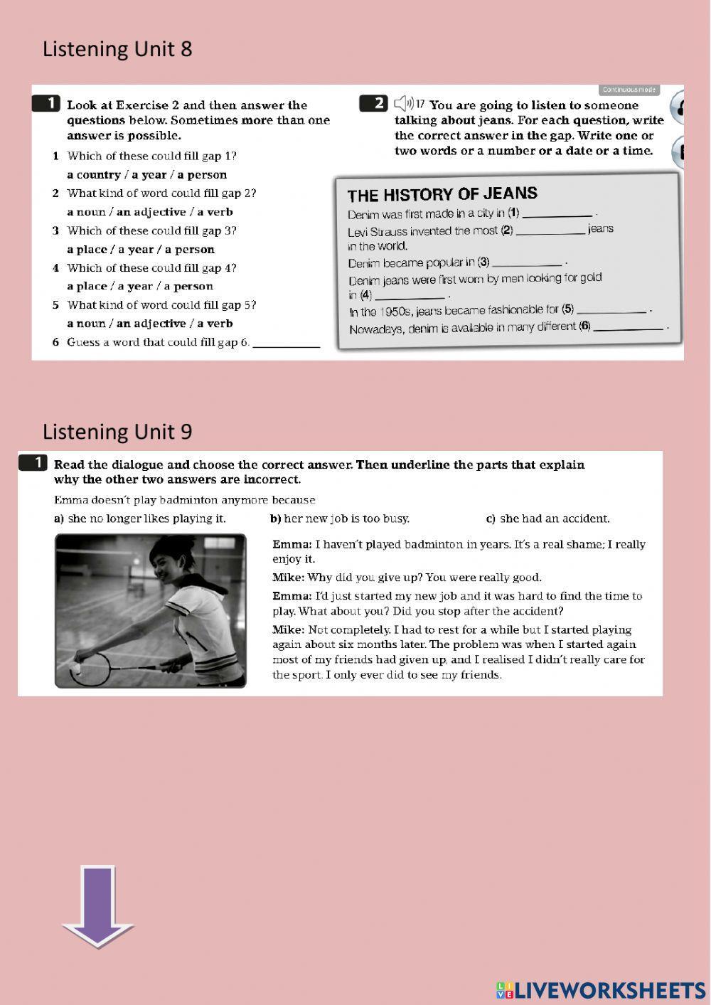 Listening Units 8 and 9
