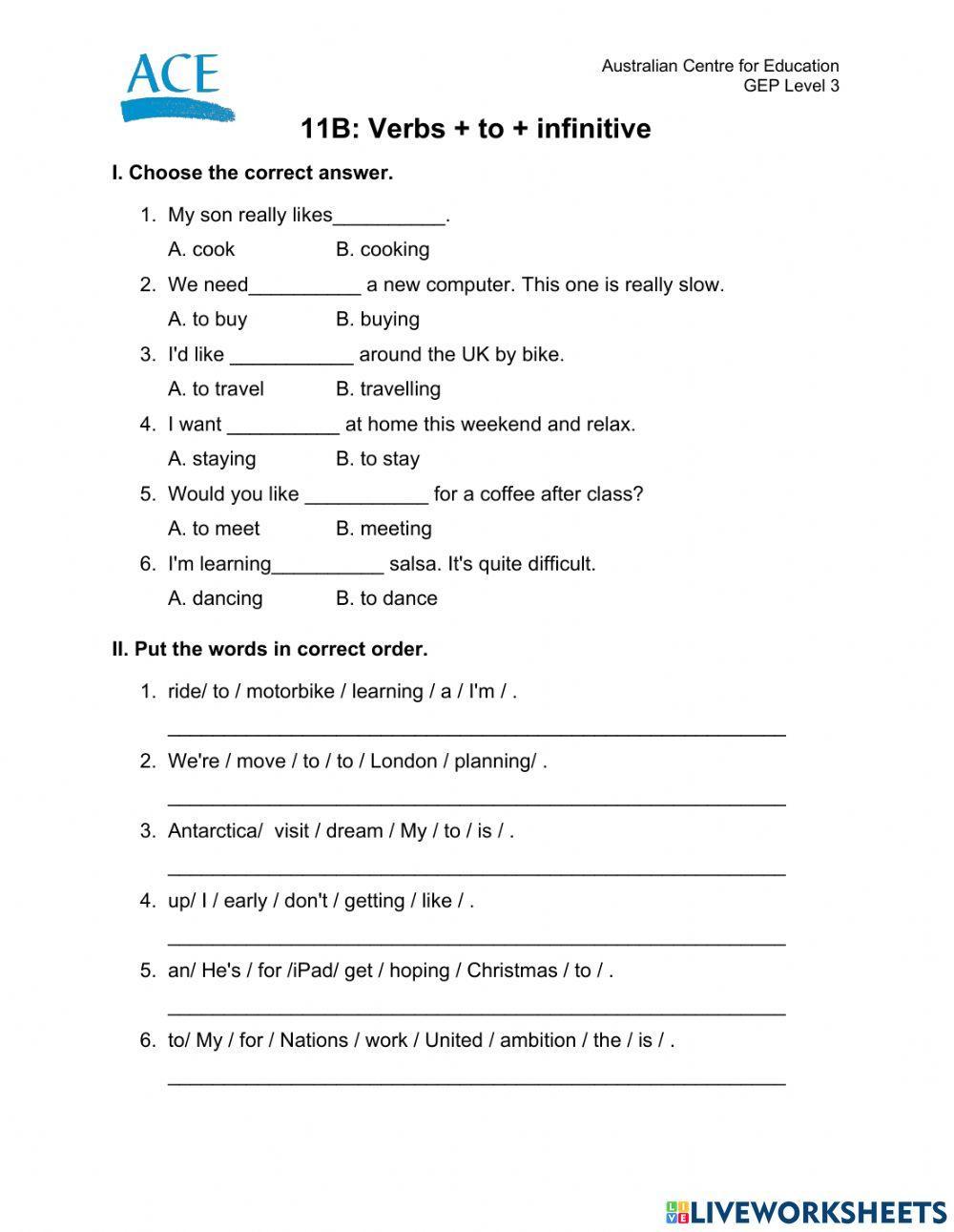 GEP3 11B: Verbs + To Infinitive