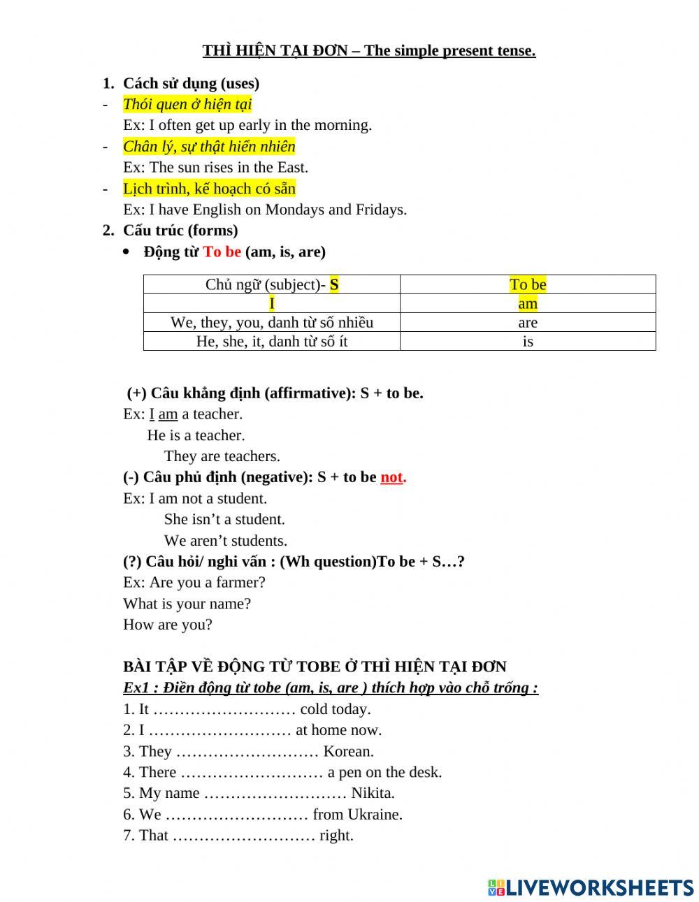 To be in present simple