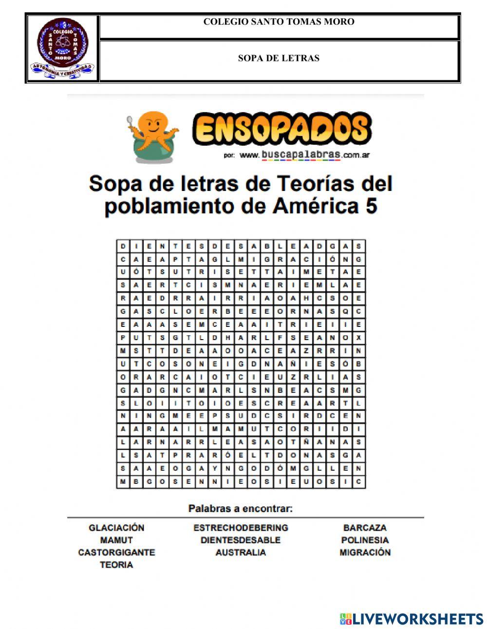 Sopa de letras teorías del poblamiento
