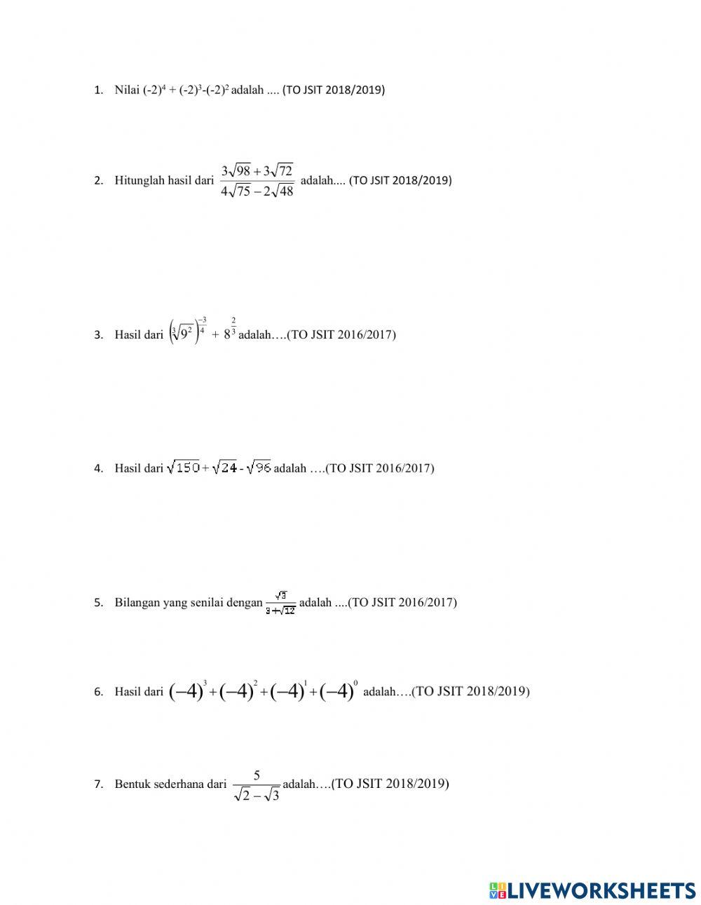 Tugas Akhir Bilangan Berpangkat