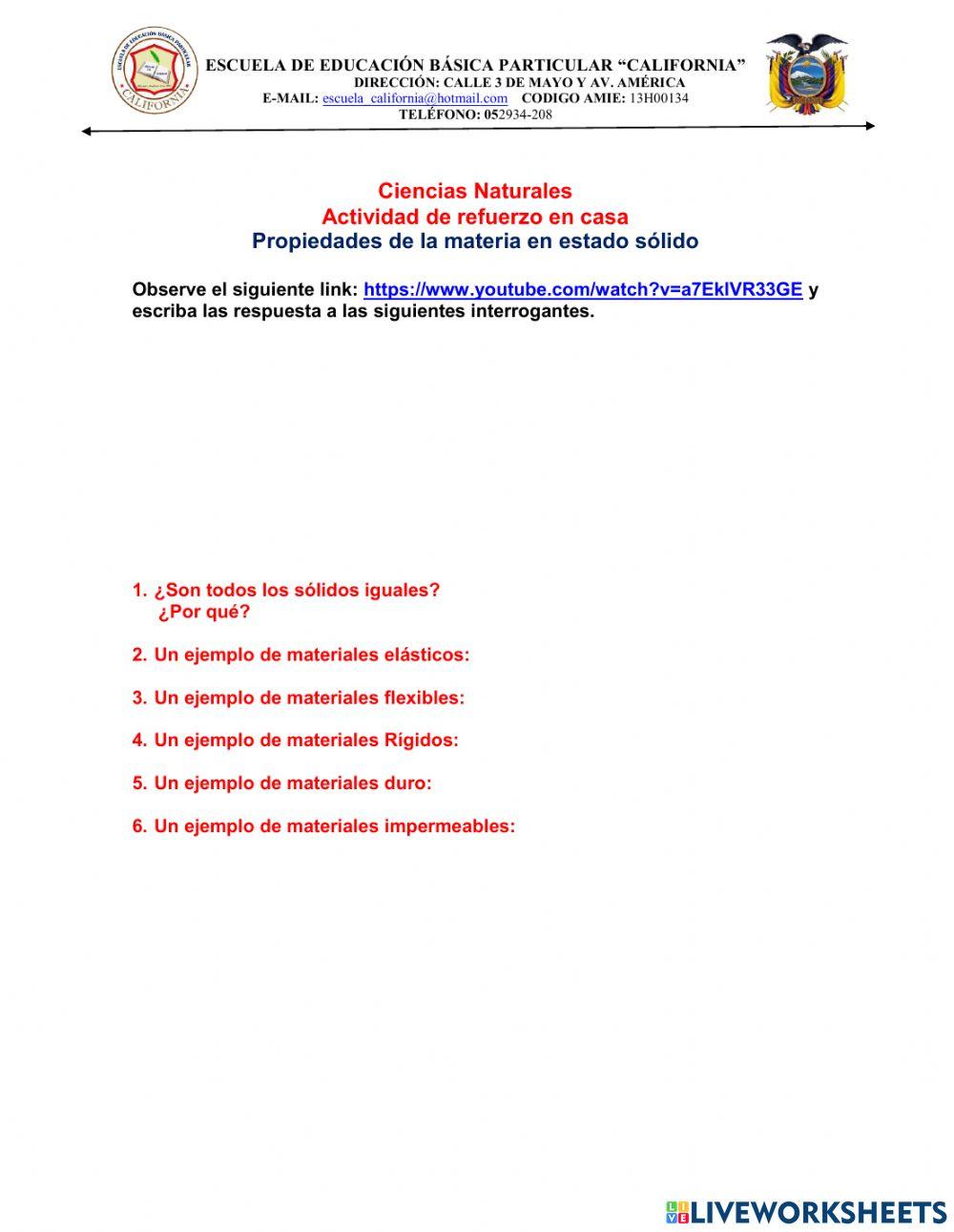 Propiedades de la materia en estado sólido.